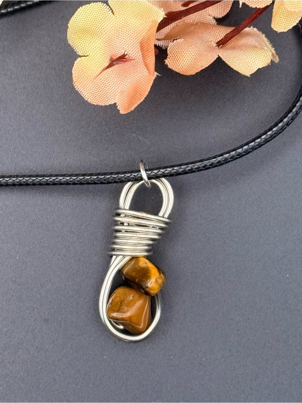 Artisan Tiger Eye Wire-Wrap Pendant Necklace